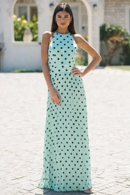 Find the Best Deals Here!Polka Dot Halterneck Maxi Dress Mint