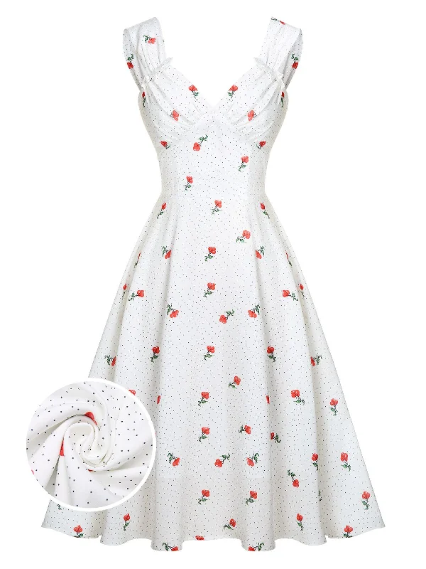Hurry! While Supplies Last!White Satin-faux Cherry Polka Dot Dress