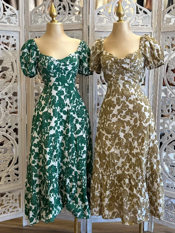 Your Favorite Sale is Back!Puff Sleeve Floral Maxi Dress- Slightly Stretchy