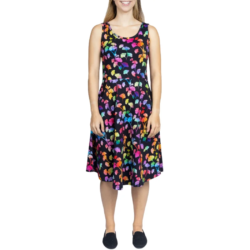 The Best Sale of the Year!Rainbow Ginkgo Leaves Sleeveless Fit & Flare Dress