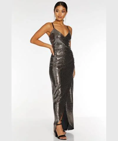 Limited Time Offer!Rose Gold Sequin Wrap Maxi Dress