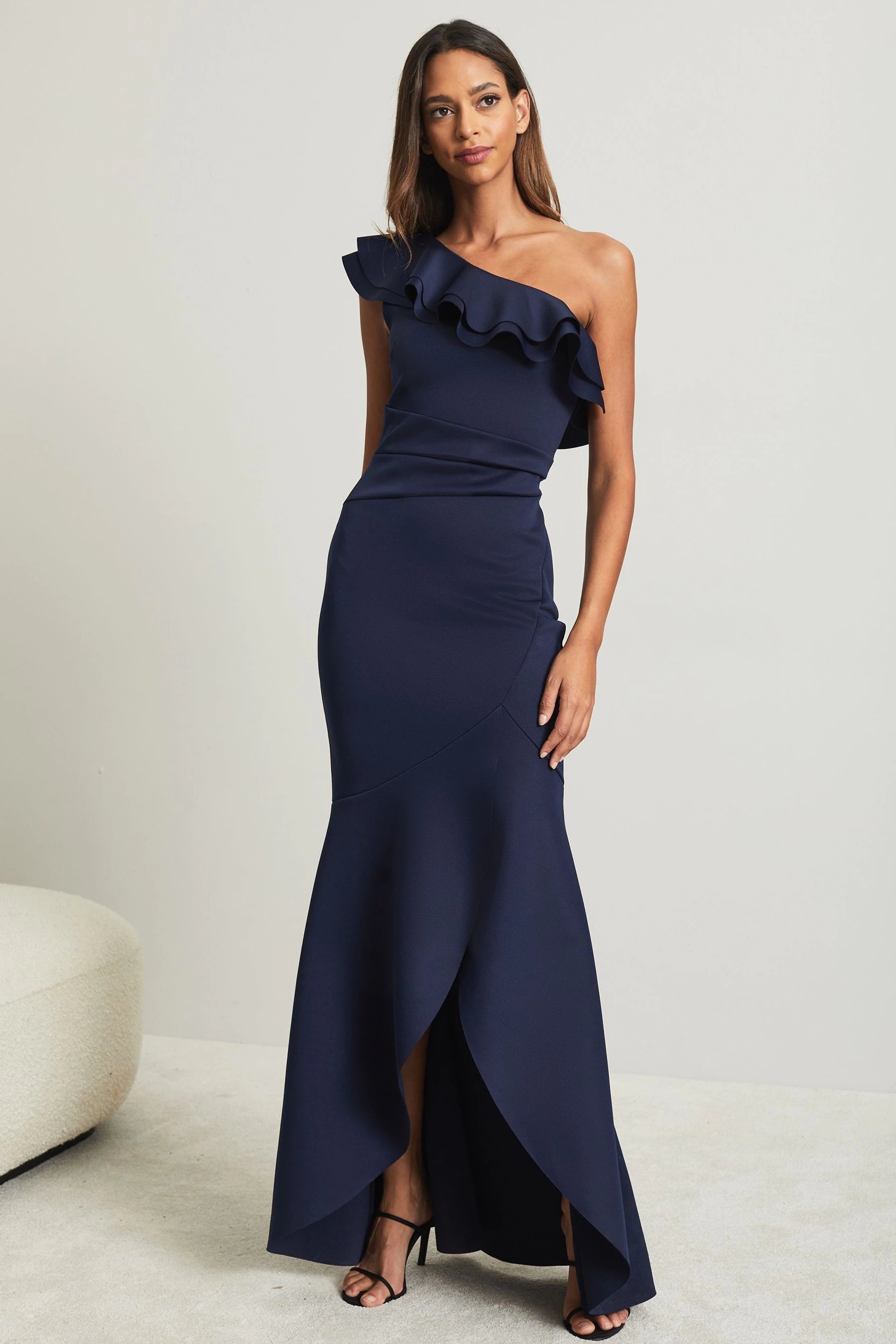 Hottest Discounts of the Year!Ruffle One Shoulder Maxi Navy