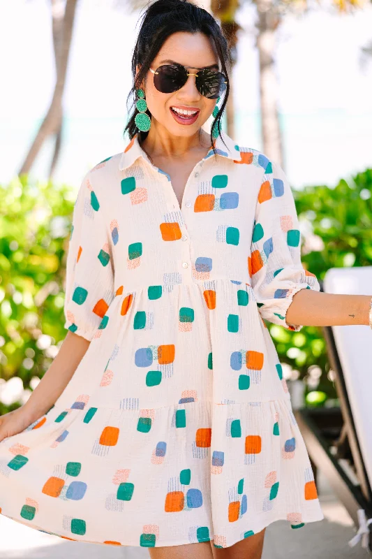 More Discounts, More Joy!Run Away With Me Cream Abstract Dress