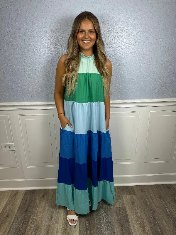 Get the Best for Less!Shades of blue & green maxi