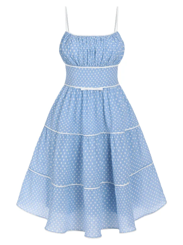 Find Your Perfect Deal Today!Sky Blue 1950s Strap Polka Dot Swing Dress