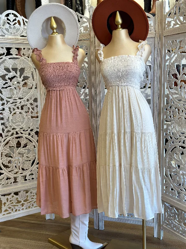 Exclusive Deals Just for You!Smocked Ruffled Maxi Dress- Stretchy