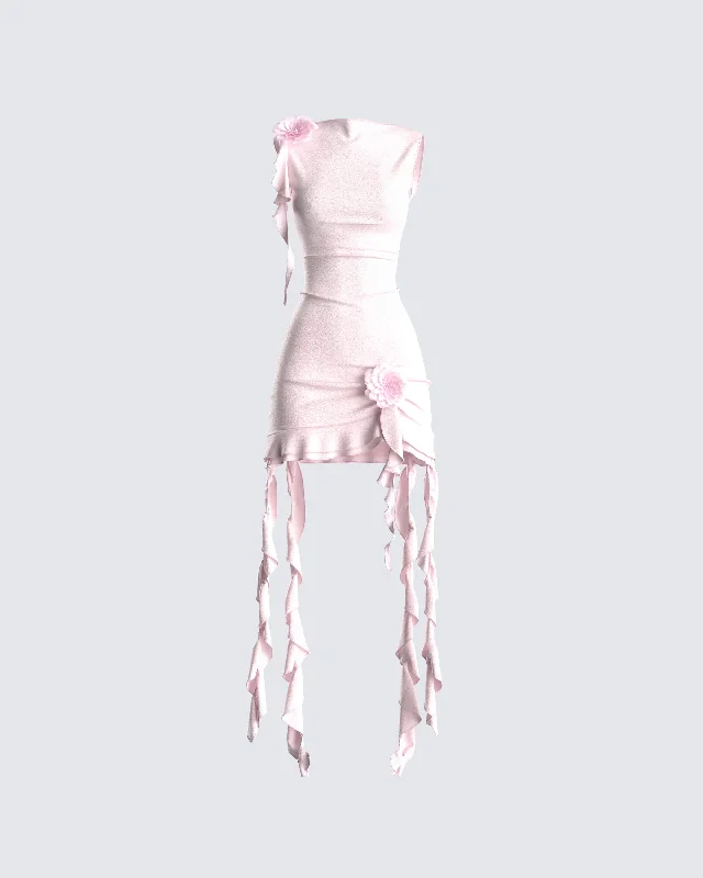 Get More for Less!Tiana Pink Ruffle Rosette Dress