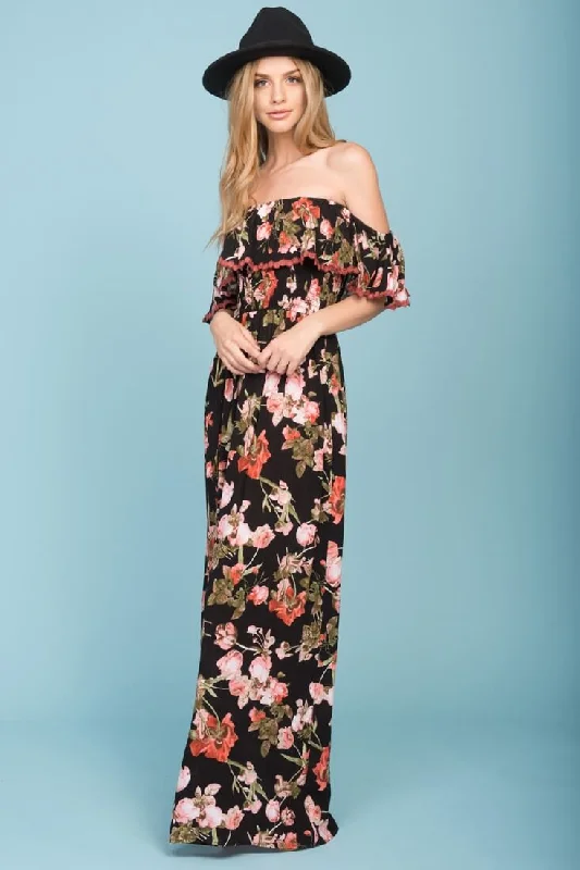 Your Wallet Will Thank You!Tuscany Off The Shoulder Maxi Dress Black & Red
