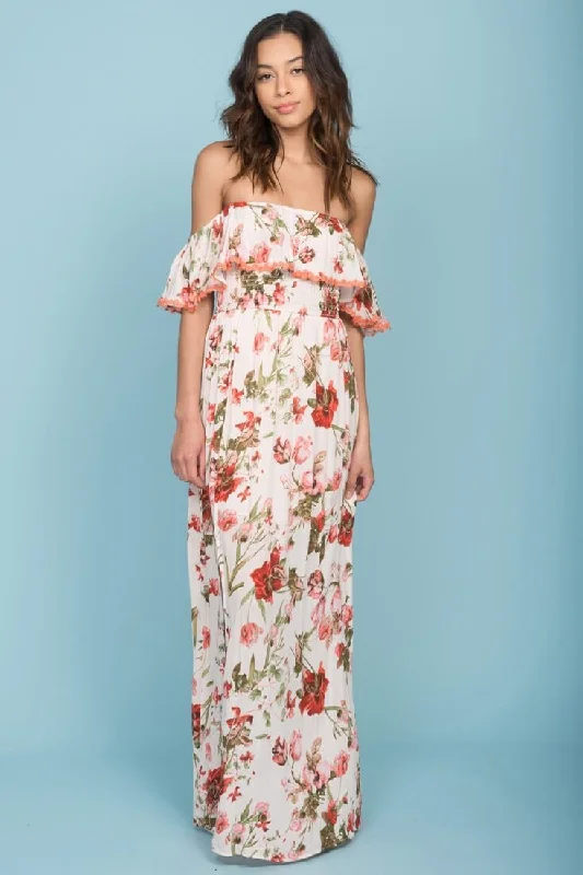 Grab Yours Before It’s Too Late!Tuscany Off The Shoulder Maxi Dress White & Red
