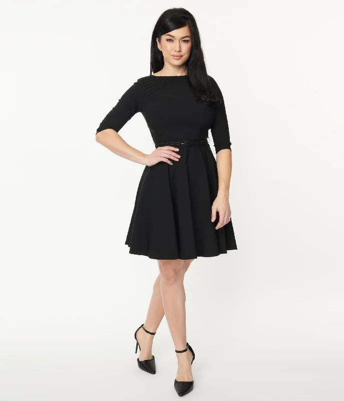 Limited Time Offer!Unique Vintage Black Stephanie Fit & Flare Dress