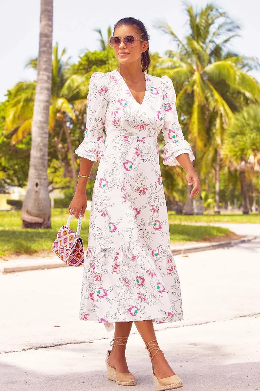 Exclusive Offers You’ll Love!Victoria Cotton Sateen V-Neck Printed Dress | Waterlily Pink/White