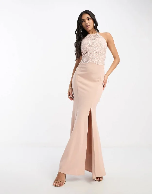 New Discounts Just Dropped!Victoria Halterneck Maxi Dress Nude