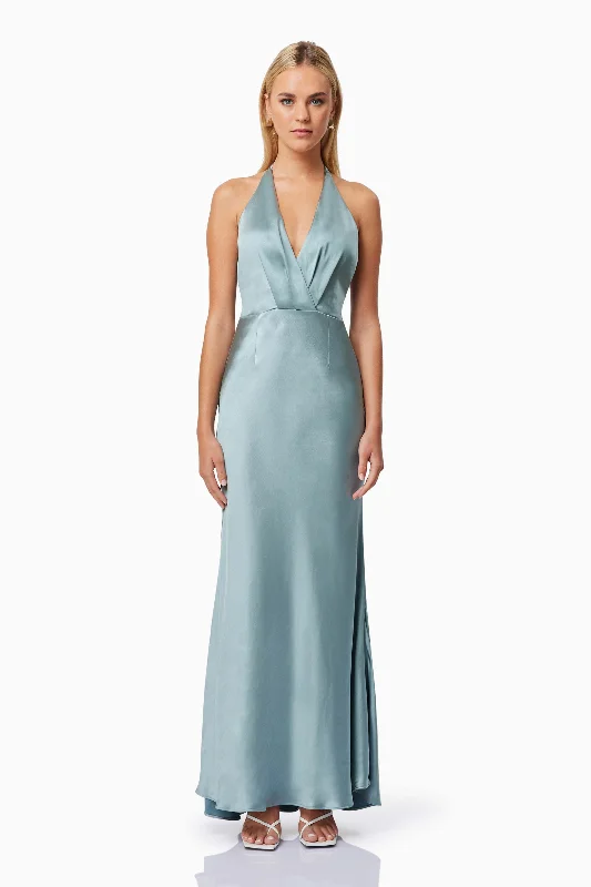 Save More Than Ever!Aria Backless Satin Maxi Dress In Blue