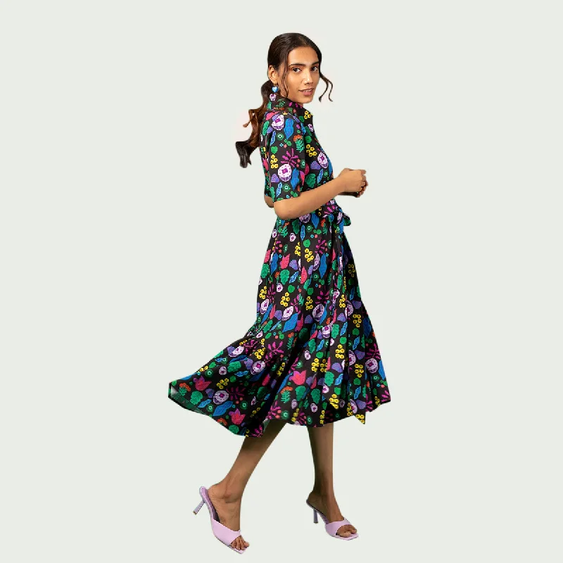 Get Ready to Save!100% Cotton Black Printed Shirt Dress
