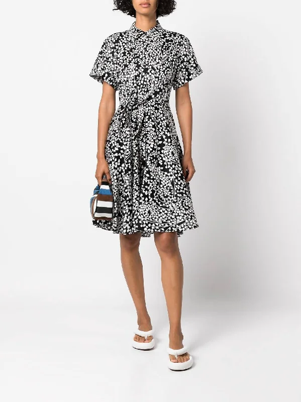 Exclusive Offers You’ll Love!Albus Short Sleeve Knee Length Shirt Dress in Black Love Stems
