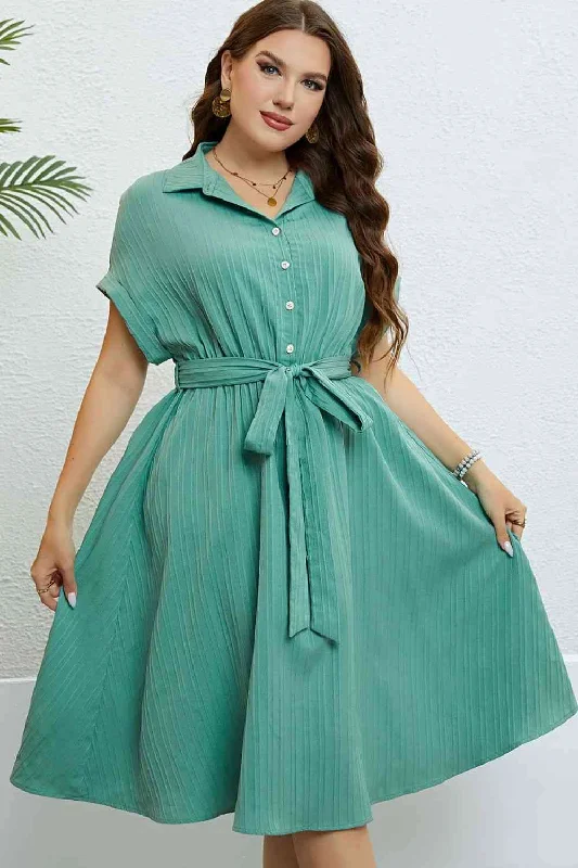 Get the Best for Less!Buttoned Tie-Waist Shirt Dress