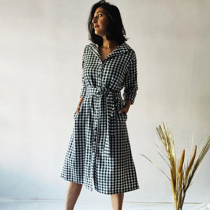 The Sale You’ve Been Waiting For!Cotton Checkered Shirt Dress | Black & White