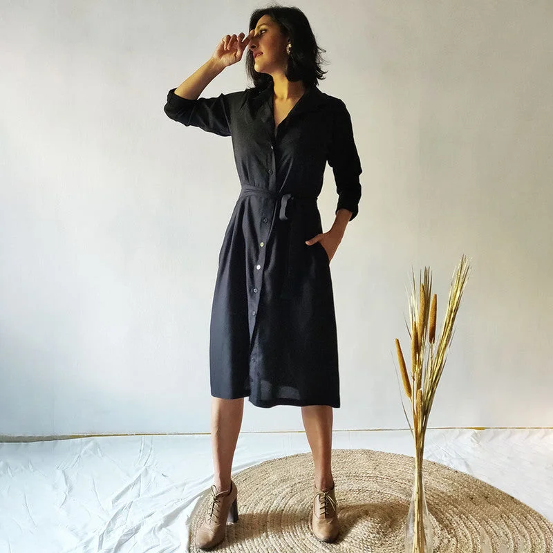 Save More with Every Purchase!Cotton Shirt Dress | Black