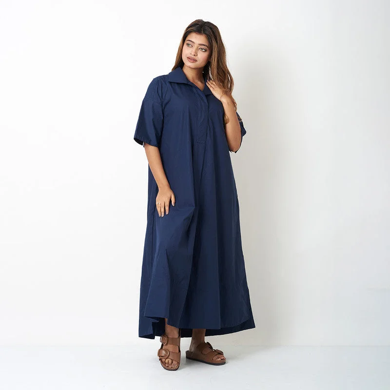 Limited Stock Available!Cotton Oversize Shirt Dress for Women | Navy Blue