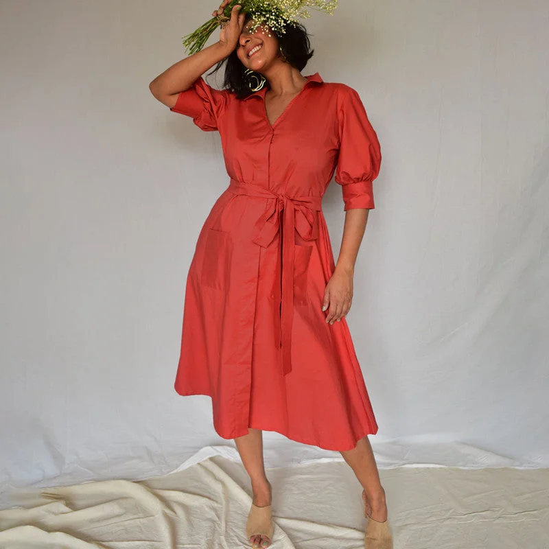 Find the Best Deals Here!Cotton Shirt Dress | Red