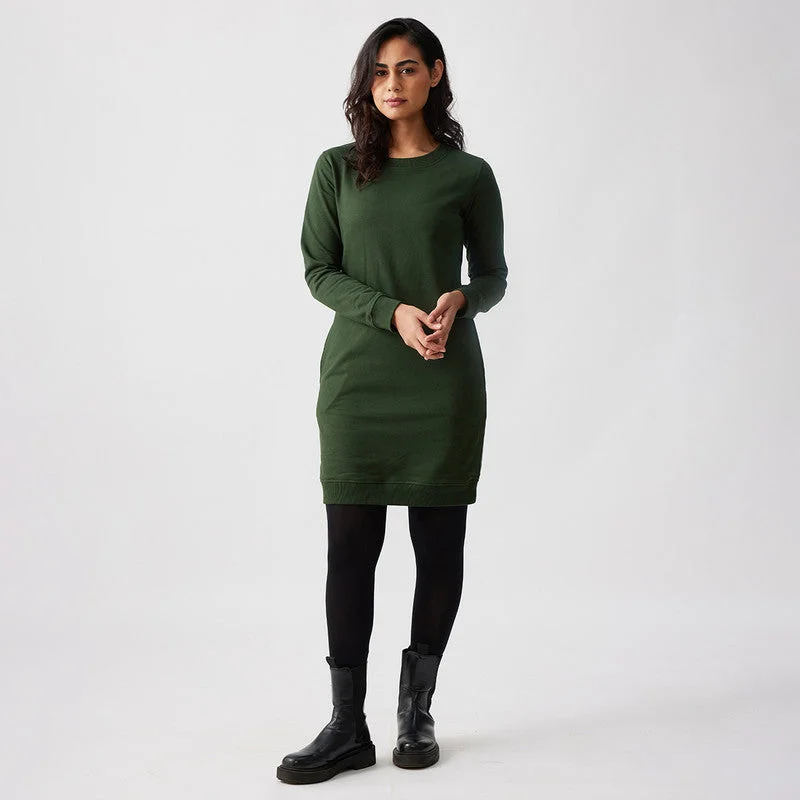Unbeatable Prices!Cotton Dress | Sweatshirt Dress | Forest Green