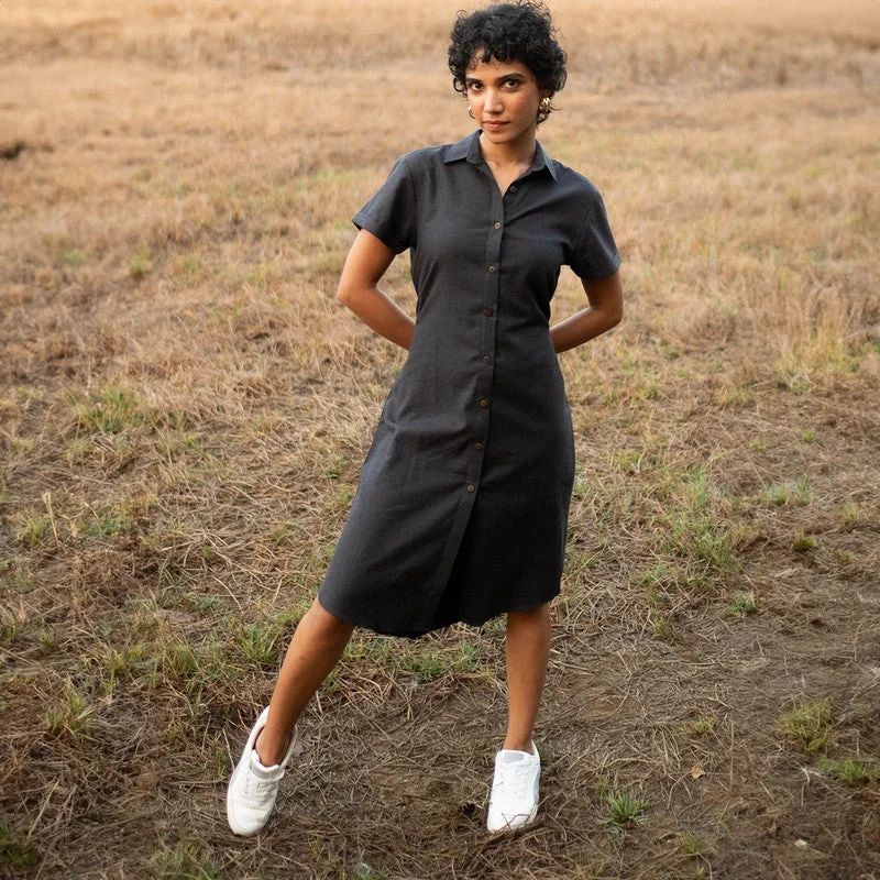 One Click Away from Big Savings!Cotton Shirt Dress for Women | Black Melange