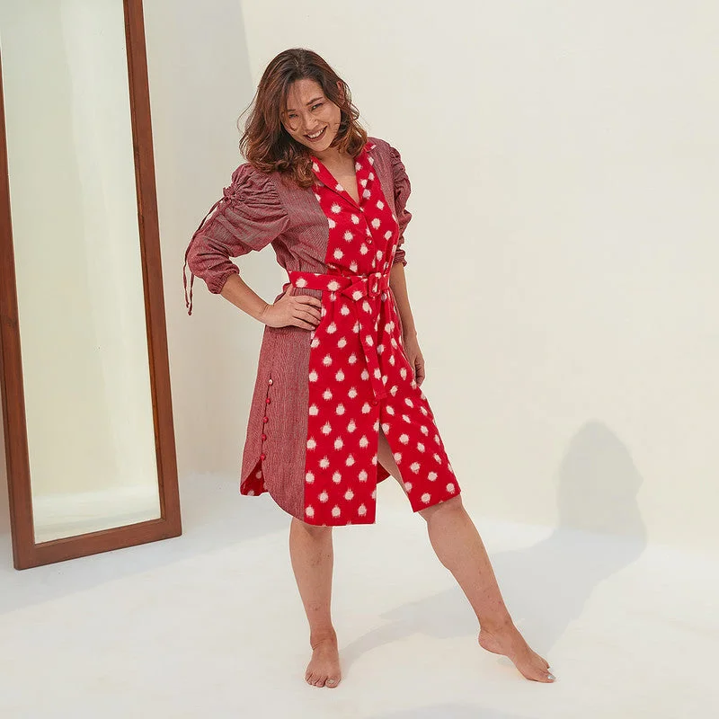 Shop More, Spend Less!Malkha Cotton Shirt Dress | Ikat Print Pattern | Red