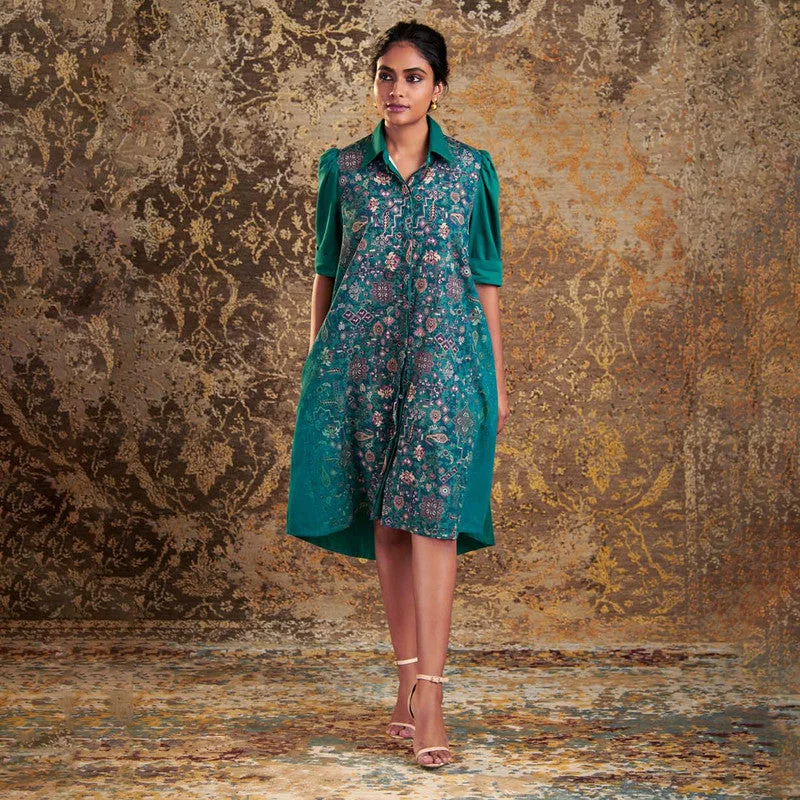Incredible Savings Inside!Organic Cotton Shirt Dress | Teal Green