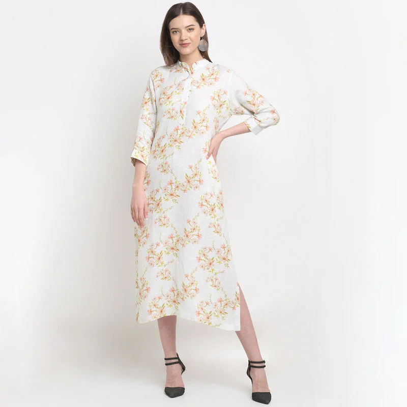 Amazing Prices You Can’t Resist!Hemp Printed Shirt Dress | Off White