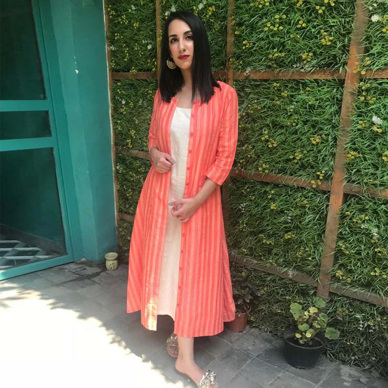 Bigger Savings, Better Shopping!Handblock Cotton Coral Shirt Dress