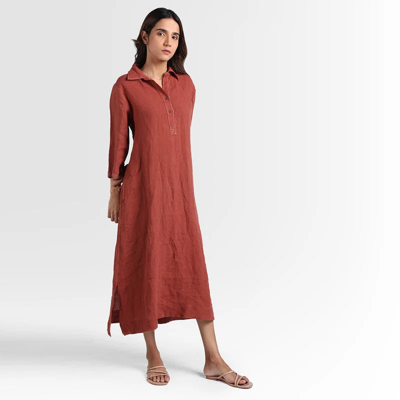 Unlock Huge Savings Now!Pure Linen Shirt Dress | Brown