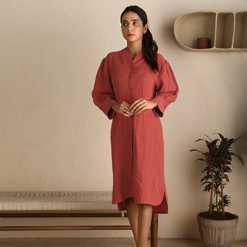 Special Offer – Act Fast!Pure Linen Shirt Dress | Rust Orange