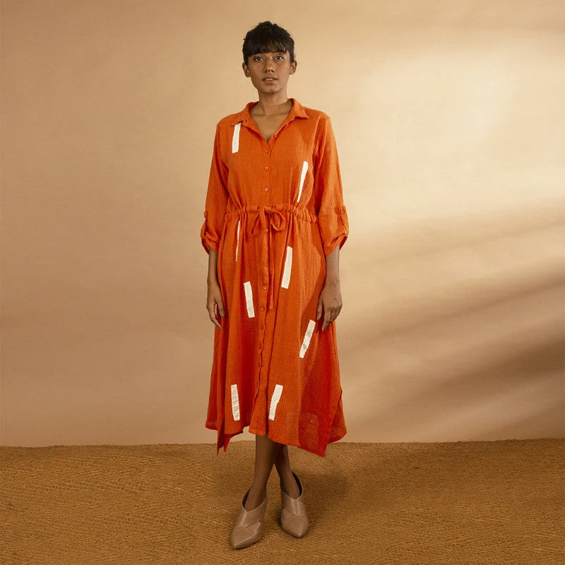 Must-Have Deals Inside!Cotton Hemline Shirt Dress | Orange