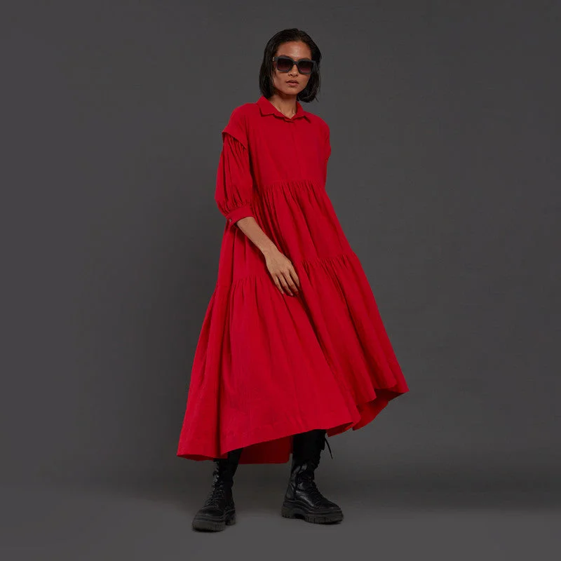 Buy More, Save More!Dress For Women | Pure Cotton Shirt Dress | Ankle-Length | Red