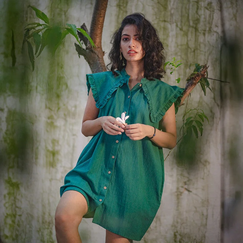 Flash Deals – Act Quickly!Cotton Shirt Dress for Women | Green