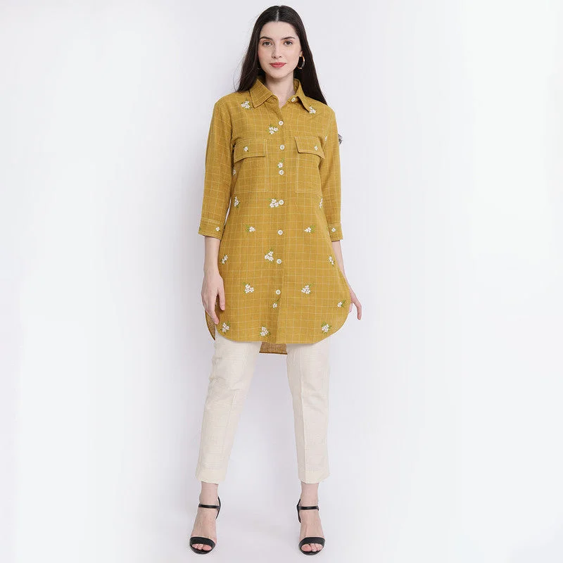 Act Fast – Limited Time Savings!Kala Cotton Shirt Dress for Women | Floral Embroidered | Yellow Act Fast – Limited Time Savings!Kala Cotton Shirt Dress for Women | Floral Embroidered | Yellow