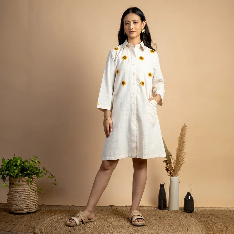 Steals and Deals Await!Off-White Shirt Dress | Cotton | Hand Embroidered