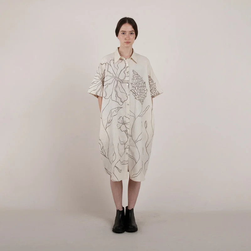 New Discounts Just Dropped!Pure Cotton Shirt Dress | Hand-Painted | White & Grey