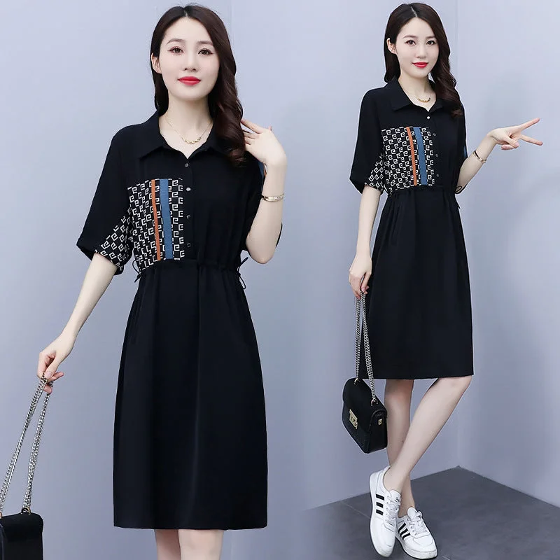 Find the Best Deals Here!NiDELL Black Shirt Dress for Women Summer . New European Goods Plump Girls plus Size Loose Waist Tight Slimming Casual Wide Dress Find the Best Deals Here!NiDELL Black Shirt Dress for Women Summer . New European Goods Plump Girls plus Size Loose Waist Tight Slimming Casual Wide Dress