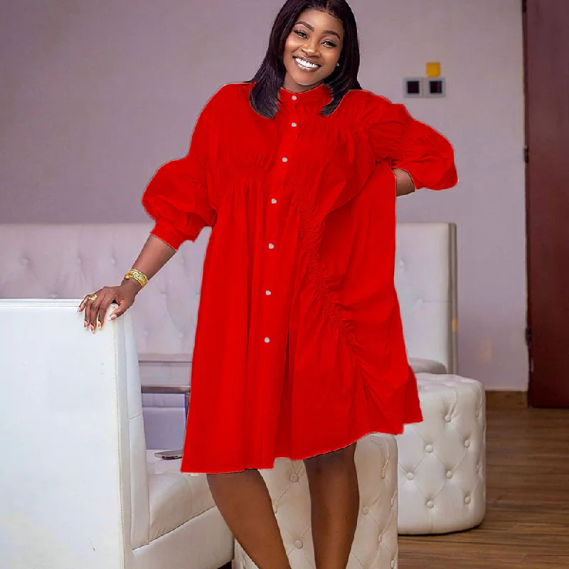 Exclusive Offers You’ll Love!NiDELL D168 Spring New Amazon Solid Color Pleated Temperament Commute European and American Large Size Cross-Border Foreign Trade Shirt Dress Exclusive Offers You’ll Love!NiDELL D168 Spring New Amazon Solid Color Pleated Temperament Commute European and American Large Size Cross-Border Foreign Trade Shirt Dress