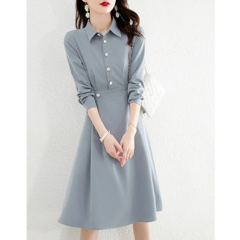 Save More Than Ever!NiDELL Haze Blue High-End Shirt Dress Women's Clothing Spring . New French High-Grade Waist-Tight Slimming A- line Skirt Save More Than Ever!NiDELL Haze Blue High-End Shirt Dress Women's Clothing Spring . New French High-Grade Waist-Tight Slimming A- line Skirt