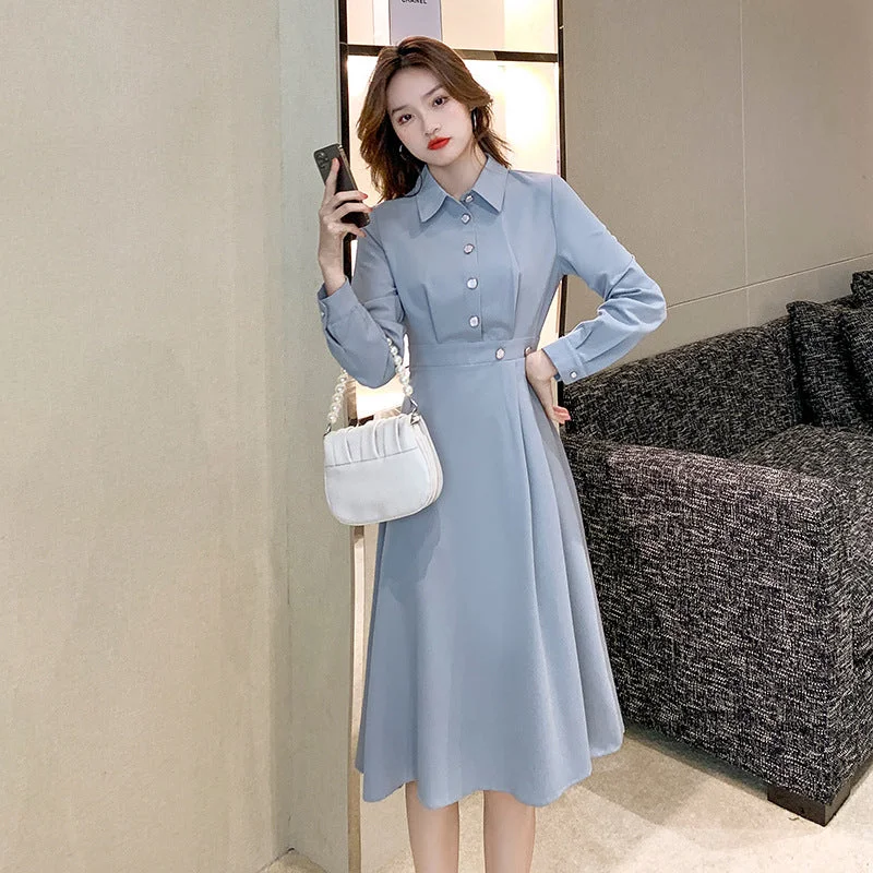 Time to Snag a Bargain!NiDELL Haze Blue High-End Shirt Dress Women's Clothing Spring . New French High-Grade Waist-Tight Slimming A- line Skirt Time to Snag a Bargain!NiDELL Haze Blue High-End Shirt Dress Women's Clothing Spring . New French High-Grade Waist-Tight Slimming A- line Skirt