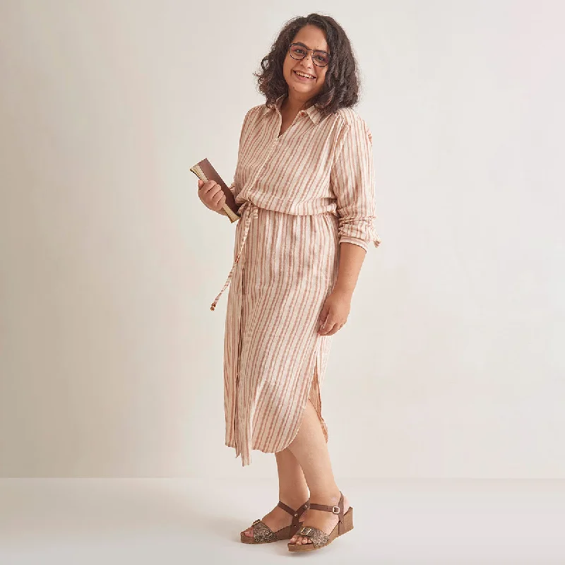 Seasonal Sale – Shop Now!Kala Cotton Shirt Dress | Striped | Beige & Peach