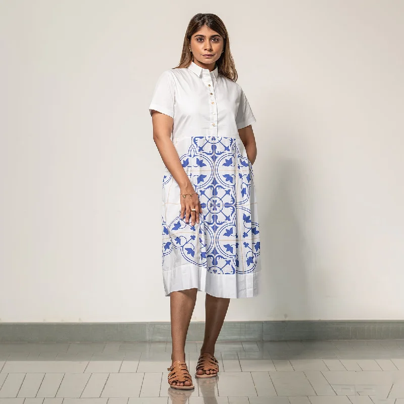 Savings You Can’t Ignore!Poplin Shirt Dress for Women | Digital Print | White & Blue Savings You Can’t Ignore!Poplin Shirt Dress for Women | Digital Print | White & Blue