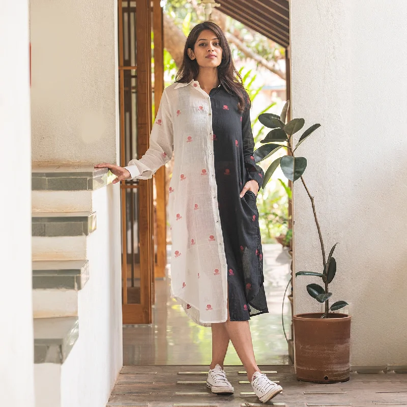 Great Deals, Just for You!Cotton Shirt Dress for Women | Full Sleeves | Black & White Great Deals, Just for You!Cotton Shirt Dress for Women | Full Sleeves | Black & White