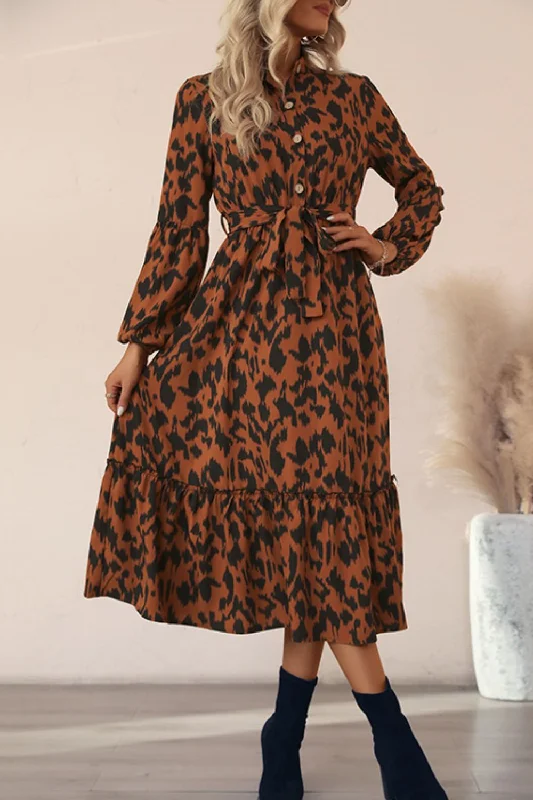 Unlock Huge Savings Now!Printed Bubble Sleeve Buttoned Shirt Dress