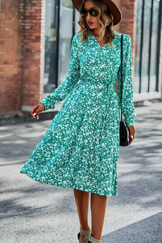 Today’s Deals, Tomorrow’s Regrets!Printed Button Front Belted Tiered Shirt Dress