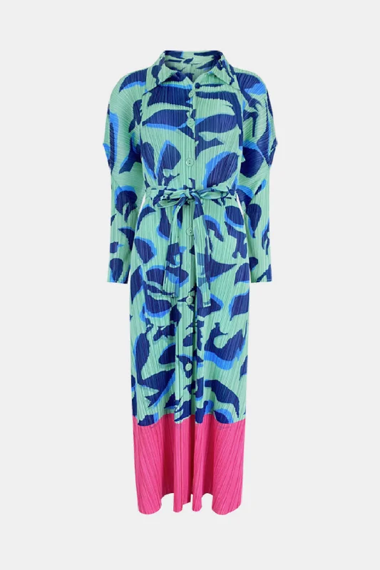 Everything Must Go!Printed Contrast Accordion Pleated Shirt Dress