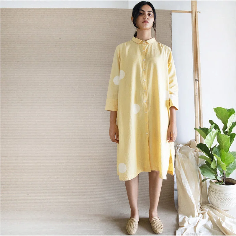 Time to Save Big!Pure Cotton Polka Dot Shirt Dress | Yellow