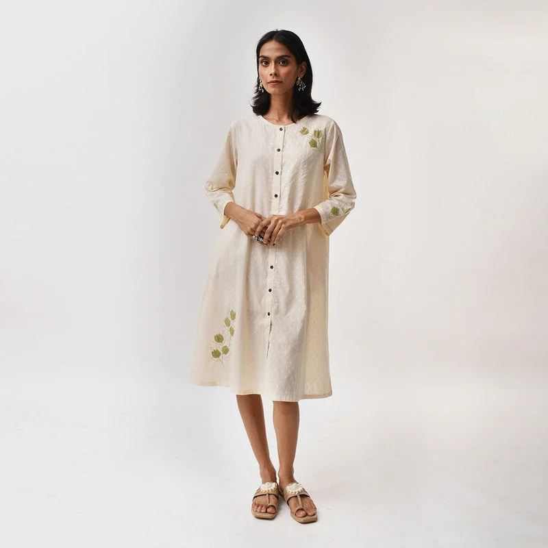 Every Deal is a Steal!Cotton Shirt Dress for Women | Applique Embroidery | Off-White Every Deal is a Steal!Cotton Shirt Dress for Women | Applique Embroidery | Off-White